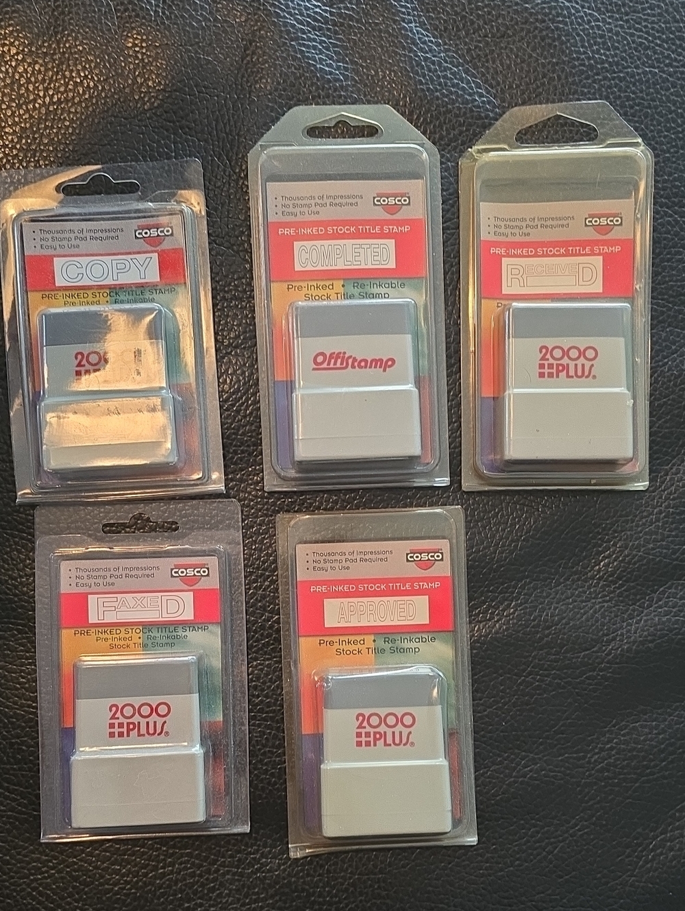 Pre-inked Office Title Stamps - Assorted Phrases (Red Ink)